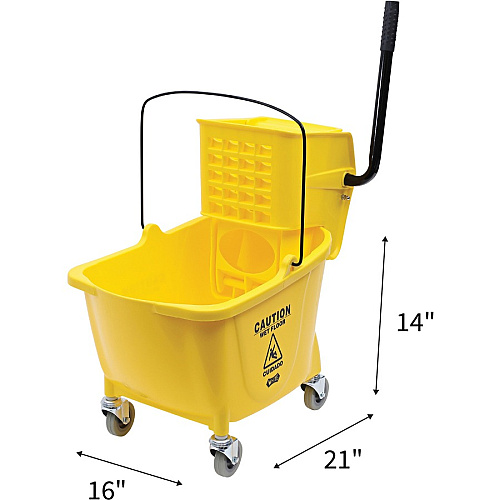Genuine Joe 35-quart Side Press Mop Bucket & Wringer Combo 8.75 gal - Caster - 21" x 16" x 14" - Yellow - 18 / Pallet (GJO02347PL)