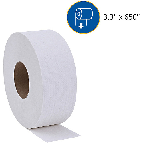 Genuine Joe&reg; Jumbo Toilet Paper, 2-Ply, 650-ft. Rolls, 648 Roll Pallet 2 Ply - 3.30" Width x 650 ft Length - White - 648 / Pallet (GJO2565012PL)