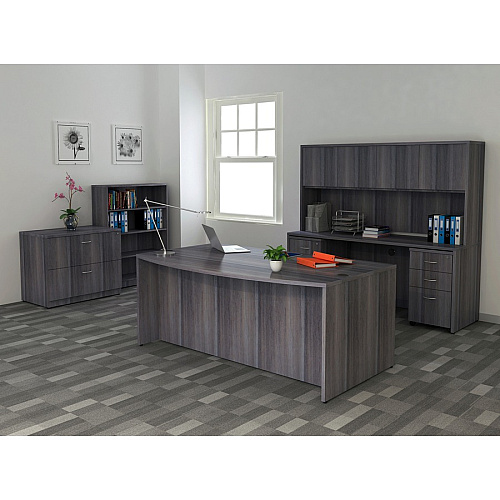 Lorell Essentials Series Rectangular Desk Shell 29.5" Height x 66" Width x 30" Depth, x 1" Thickness Top - Laminate, Weathered Charcoal Table Top - Grommet (LLR69546)