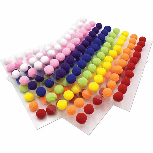Creativity Street Peel-n-Stick Pom Pons Project - 11.75" Height x 1.50" Width x 9.25" Length - White, Pink, Purple, Blue, Yellow, Orange, Green, Red - Plush - 240 / Pack (AC813001)