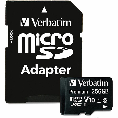 Verbatim Premium 256 GB Class 10/UHS-I (U1) microSDXC - 1 Pack 100 MB/s Read - Lifetime Warranty (70364)