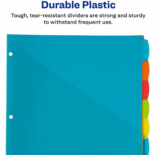 Avery Write & Erase 8-Tab Plastic Dividers, Pockets, Brights Multicolor - Plastic - Hole-punched, Write-on Label, Durable, Reusable, Tear Resistant - 8 / Set (16103)