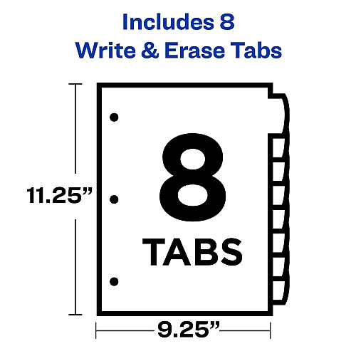 Avery Write & Erase 8-Tab Plastic Dividers, Pockets, Brights Multicolor - Plastic - Hole-punched, Write-on Label, Durable, Reusable, Tear Resistant - 8 / Set (16103)