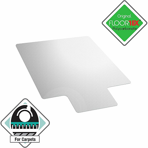Floortex Polycarbonate Lipped Chair Mat for Carpets up to 1/2" - 35" x 47" 47" Length x 35" Width x 0.085" Depth x 0.085" Thickness - Lip Size 20" Length x 10" Width - Lipped - Polycarbonate - Clear - 1 Each - TAA Compliant (FC118923LR)