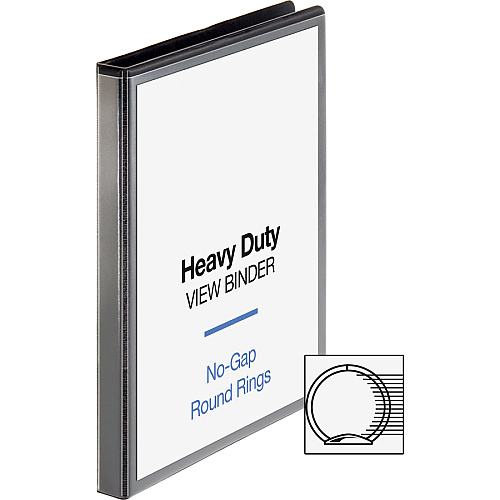 Business Source Heavy-duty View Binder 1/2" Binder Capacity - Letter - 8 1/2" x 11" Sheet Size - 125 Sheet Capacity - Fastener(s): Round Ring - Pocket(s): 2, Internal - Polypropylene, Chipboard - Black - Heavy Duty, Wrinkle-free, Gap-free Ring, (BSN19550)