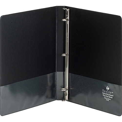 Business Source Heavy-duty View Binder 1/2" Binder Capacity - Letter - 8 1/2" x 11" Sheet Size - 125 Sheet Capacity - Fastener(s): Round Ring - Pocket(s): 2, Internal - Polypropylene, Chipboard - Black - Heavy Duty, Wrinkle-free, Gap-free Ring, (BSN19550)