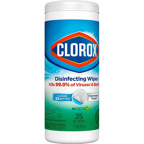 Clorox Disinfecting Cleaning Wipes Ready-To-Use - Fresh Scent - Anti-bacterial, Textured, Bleach-free - Green - 35/Tub - 840 / Pallet (01593PL)