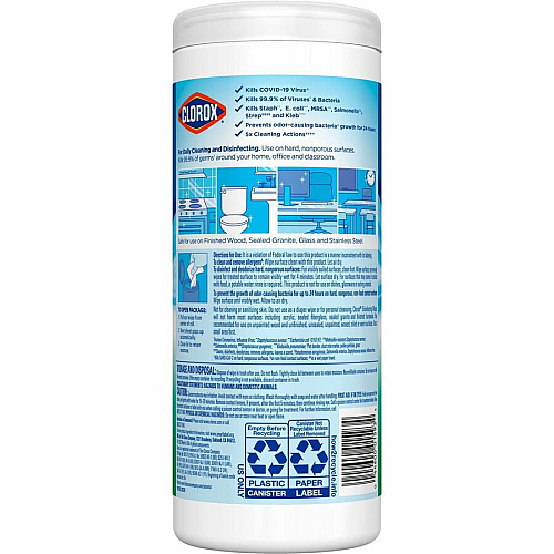 Clorox Disinfecting Cleaning Wipes Ready-To-Use - Fresh Scent - Anti-bacterial, Textured, Bleach-free - Green - 35/Tub - 840 / Pallet (01593PL)