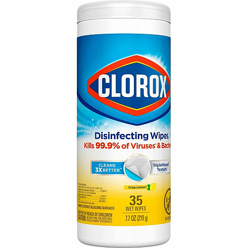 Clorox Disinfecting Cleaning Wipes Ready-To-Use - Crisp Lemon Scent - Anti-bacterial, Textured, Bleach-free - Yellow - 35/Tub - 420 / Bundle (01594BD)