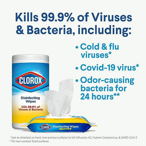 Clorox Disinfecting Cleaning Wipes Ready-To-Use - Crisp Lemon Scent - Anti-bacterial, Textured, Bleach-free - Yellow - 35/Tub - 420 / Bundle (01594BD)