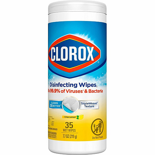 Clorox Disinfecting Cleaning Wipes Ready-To-Use - Crisp Lemon Scent - Anti-bacterial, Textured, Bleach-free - Yellow - 35/Tub - 420 / Bundle (01594BD)