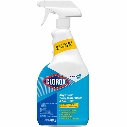 CloroxPro&trade; Anywhere Daily Disinfectant and Sanitizer 32 fl oz (1 quart) - No-rinse, Residue-free - Clear - 216 / Bundle (01698BD)