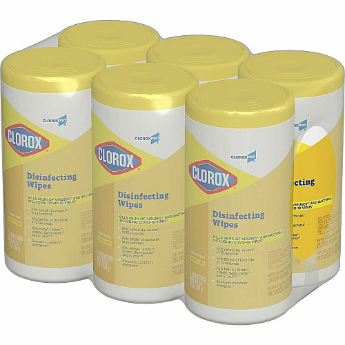 CloroxPro&trade; Disinfecting Wipes Ready-To-Use - Lemon Fresh Scent - Bleach-free, Pre-moistened, Phosphorous-free, Easy Tear, Easy to Use, Antibacterial - Yellow - 75/Tub - 480 / Pallet (15948PL)