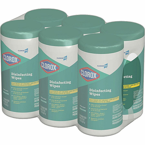 CloroxPro&trade; Disinfecting Wipes Ready-To-Use - Fresh Scent - Easy Tear, Pre-moistened, Bleach-free, Phosphorous-free, Easy to Use, Antibacterial - Green - 75/Tub - 480 / Pallet (15949PL)