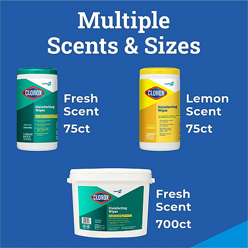 CloroxPro&trade; Disinfecting Wipes Ready-To-Use - Fresh Scent - Easy Tear, Pre-moistened, Bleach-free, Phosphorous-free, Easy to Use, Antibacterial - Green - 75/Tub - 480 / Pallet (15949PL)