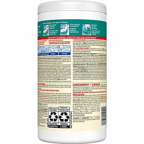 CloroxPro&trade; Disinfecting Wipes Ready-To-Use - Fresh Scent - Easy Tear, Pre-moistened, Bleach-free, Phosphorous-free, Easy to Use, Antibacterial - Green - 75/Tub - 480 / Pallet (15949PL)