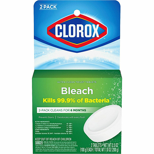 Clorox Ultra Clean Toilet Tablets Bleach 3.50 oz (0.22 lb) - Deodorize, Easy to Use - White - 2/Pack - 420 / Bundle (30024BD)
