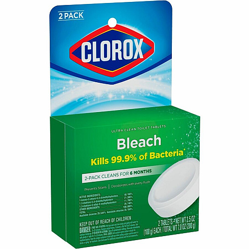 Clorox Ultra Clean Toilet Tablets Bleach 3.50 oz (0.22 lb) - Deodorize, Easy to Use - White - 2/Pack - 840 / Pallet (30024PL)