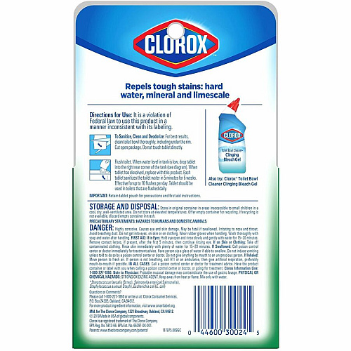 Clorox Ultra Clean Toilet Tablets Bleach 3.50 oz (0.22 lb) - Deodorize, Easy to Use - White - 2/Pack - 840 / Pallet (30024PL)