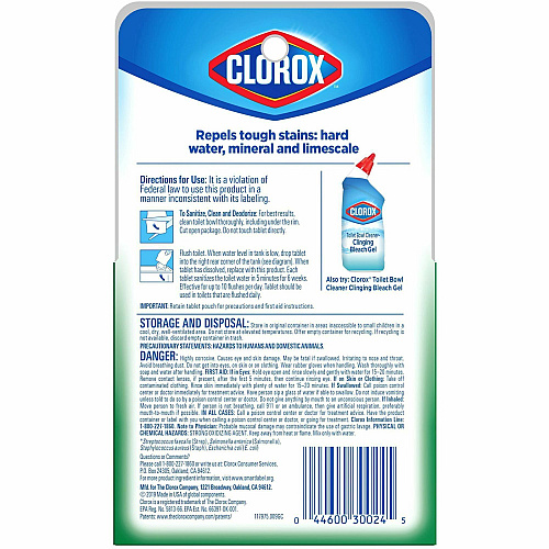 Clorox Ultra Clean Toilet Tablets Bleach 3.50 oz (0.22 lb) - Deodorize, Easy to Use - White - 2/Pack - 840 / Pallet (30024PL)