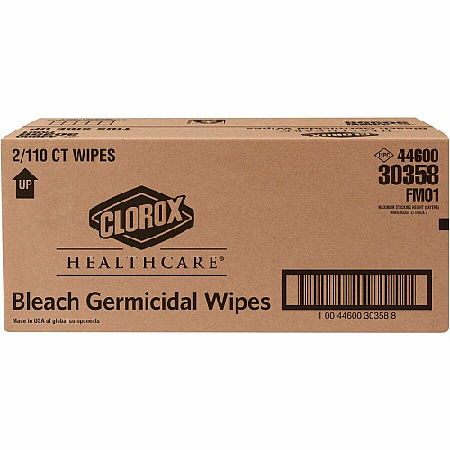 Clorox Healthcare Bleach Germicidal Wipes Ready-To-Use - 12" Length x 12" Width - Anti-corrosive, Antibacterial - White - 110/Tub - 100 / Pallet (30358PL)