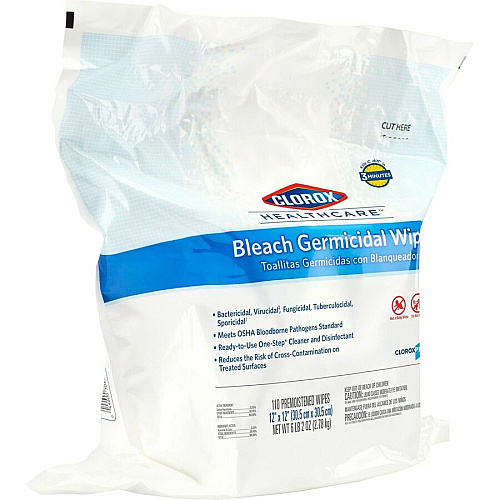 Clorox Healthcare Bleach Germicidal Wipes Refill Ready-To-Use - 12" Length x 12" Width - Anti-corrosive - White - 110/Tub - 200 / Pallet (30359PL)