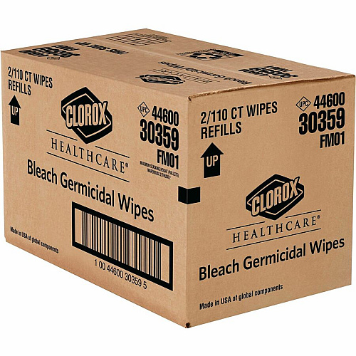 Clorox Healthcare Bleach Germicidal Wipes Refill Ready-To-Use - 12" Length x 12" Width - Anti-corrosive - White - 110/Tub - 200 / Pallet (30359PL)