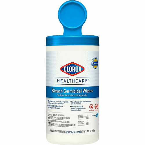 Clorox Healthcare Bleach Germicidal Wipes Ready-To-Use - 5" Length x 6" Width - Anti-corrosive, Residue-free - White - 150/Tub - 300 / Pallet (30577PL)