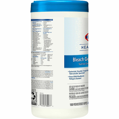 Clorox Healthcare Bleach Germicidal Wipes Ready-To-Use - 5" Length x 6" Width - Anti-corrosive, Residue-free - White - 150/Tub - 300 / Pallet (30577PL)