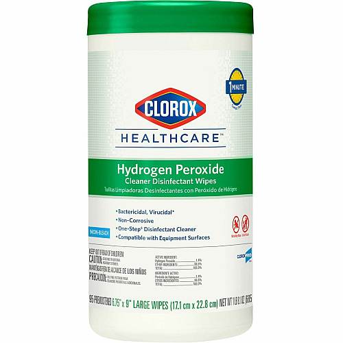 Clorox Healthcare Hydrogen Peroxide Cleaner Disinfectant Wipes 9" Length x 6.75" Width - Bleach-free, Antibacterial - White - 95/Tub - 450 / Pallet (30824PL)