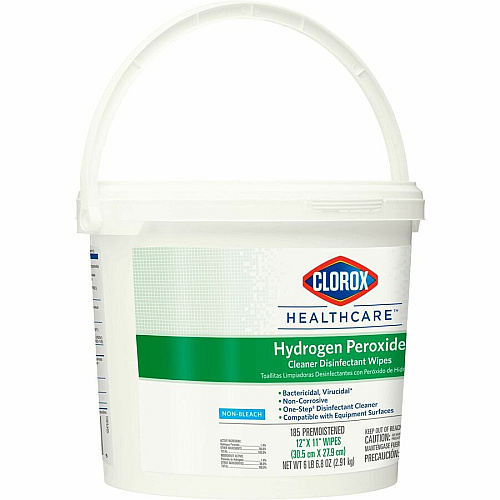 Clorox Healthcare Hydrogen Peroxide Cleaner Disinfectant Wipes 11" Length x 12" Width - Bleach-free, Antibacterial - White - 185/Tub - 100 / Pallet (30826PL)