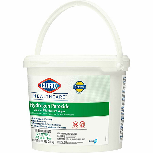Clorox Healthcare Hydrogen Peroxide Cleaner Disinfectant Wipes 11" Length x 12" Width - Bleach-free, Antibacterial - White - 185/Tub - 100 / Pallet (30826PL)
