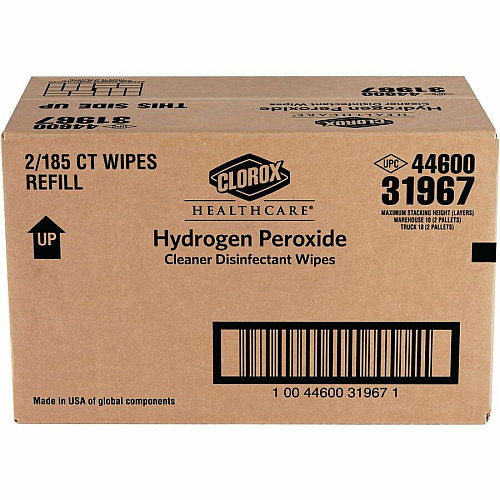 Clorox Healthcare Hydrogen Peroxide Cleaner Disinfectant Wipes 11" Length x 12" Width - Bleach-free, Antibacterial - White - 185/Pack - 200 / Pallet (30827PL)