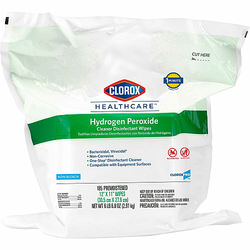 Clorox Healthcare Hydrogen Peroxide Cleaner Disinfectant Wipes 11" Length x 12" Width - Bleach-free, Antibacterial - White - 185/Pack - 200 / Pallet (30827PL)