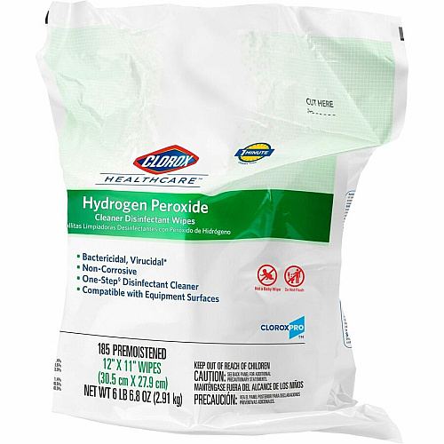 Clorox Healthcare Hydrogen Peroxide Cleaner Disinfectant Wipes 11" Length x 12" Width - Bleach-free, Antibacterial - White - 185/Pack - 200 / Pallet (30827PL)