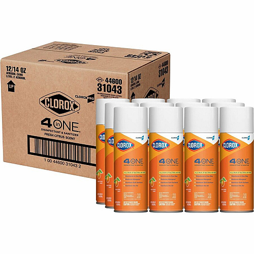 CloroxPro&trade; 4 in One Disinfectant & Sanitizer 14 fl oz (0.4 quart) - Fresh Citrus Scent - Deodorize, Disinfectant, Antibacterial - Orange - 1596 / Pallet (31043PL)