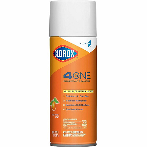 CloroxPro&trade; 4 in One Disinfectant & Sanitizer 14 fl oz (0.4 quart) - Fresh Citrus Scent - Deodorize, Disinfectant, Antibacterial - Orange - 1596 / Pallet (31043PL)