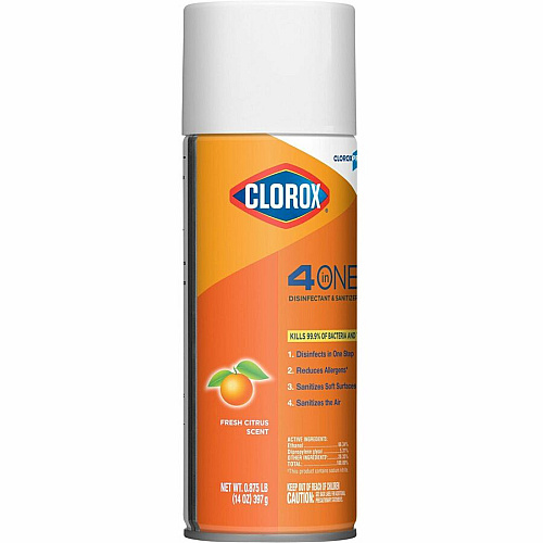 CloroxPro&trade; 4 in One Disinfectant & Sanitizer 14 fl oz (0.4 quart) - Fresh Citrus Scent - Deodorize, Disinfectant, Antibacterial - Orange - 1596 / Pallet (31043PL)