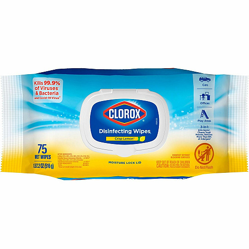 Clorox Disinfecting Cleaning Wipes Crisp Lemon Scent - Bleach-free, Antibacterial - White - 75/Pack - 6 / Carton (31404CT)