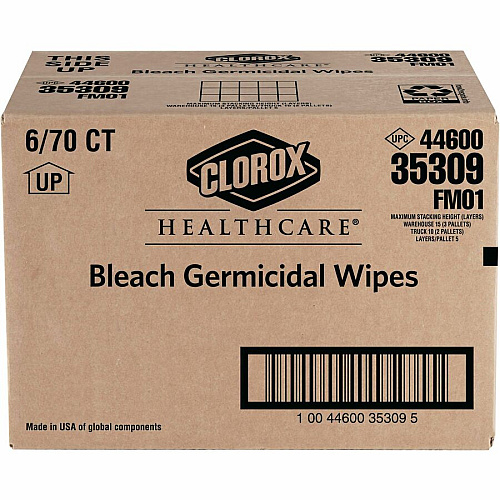 Clorox Healthcare Bleach Germicidal Wipes Ready-To-Use - 9" Length x 6.75" Width - Anti-corrosive, Antibacterial - White - 70/Tub - 450 / Pallet (35309PL)