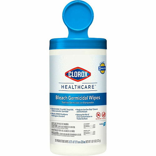 Clorox Healthcare Bleach Germicidal Wipes Ready-To-Use - 9" Length x 6.75" Width - Anti-corrosive, Antibacterial - White - 70/Tub - 450 / Pallet (35309PL)