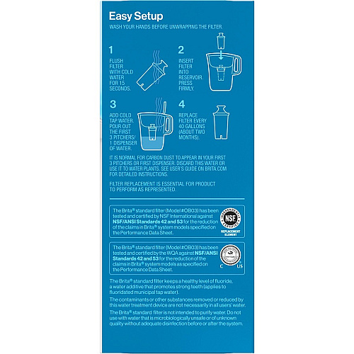Brita Replacement Water Filter for Pitchers Dispenser - Pitcher - 40 gal Filter Life (Water Capacity)2 Month Filter Life (Duration) - 3/Pack - 336 / Bundle - Blue, White (35503BD)