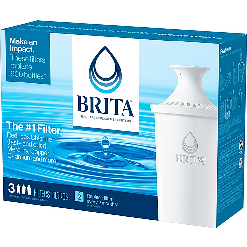 Brita Replacement Water Filter for Pitchers Dispenser - Pitcher - 40 gal Filter Life (Water Capacity)2 Month Filter Life (Duration) - 3/Pack - 336 / Bundle - Blue, White (35503BD)