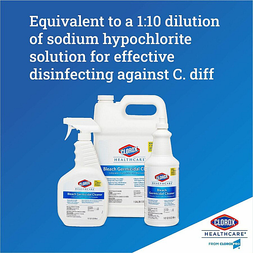 Clorox Healthcare Bleach Germicidal Cleaner Ready-To-Use - 32 fl oz (1 quart) - Anti-corrosive, Antibacterial, Disinfectant - White, Clear Bottle - 360 / Pallet (68970PL)