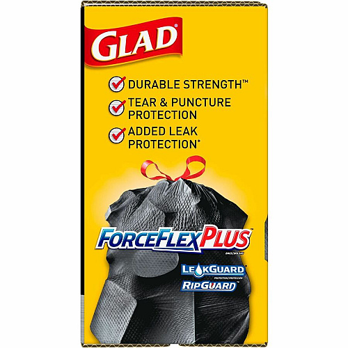 Glad Large Drawstring Trash Bags - ForceFlexPlus 30 gal Capacity - 1.05 mil (27 Micron) Thickness - Drawstring Closure - Black - Kitchen, Outdoor, Commercial, Office - 70/Box - 78 / Bundle (70358BD)