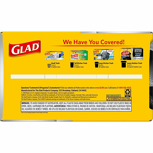 Glad Large Drawstring Trash Bags - ForceFlexPlus 30 gal Capacity - 1.05 mil (27 Micron) Thickness - Drawstring Closure - Black - Kitchen, Outdoor, Commercial, Office - 70/Box - 156 / Pallet (70358PL)