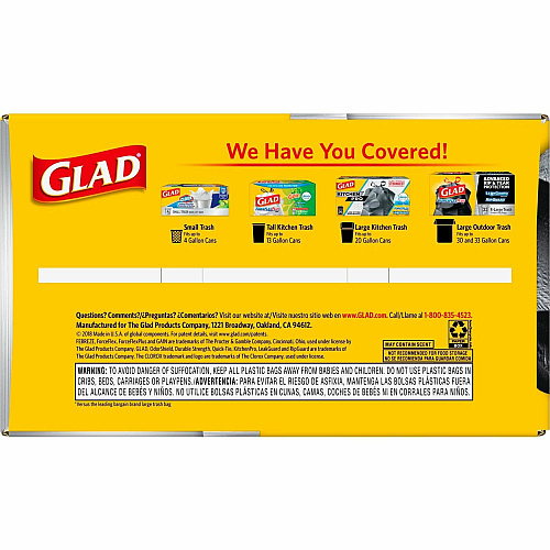 Glad Large Drawstring Trash Bags - ForceFlexPlus 30 gal Capacity - 1.05 mil (27 Micron) Thickness - Drawstring Closure - Black - Kitchen, Outdoor, Commercial, Office - 70/Box - 156 / Pallet (70358PL)
