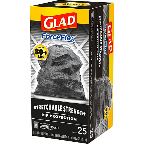 Glad ForceFlexPlus Large Drawstring Trash Bags Large Size - 30 gal Capacity - Drawstring Closure - Black - Home, Office, Can - 25/Box - 156 / Bundle (70359BD)