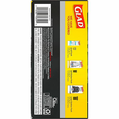 Glad ForceFlexPlus Large Drawstring Trash Bags Large Size - 30 gal Capacity - Drawstring Closure - Black - Home, Office, Can - 25/Box - 156 / Bundle (70359BD)