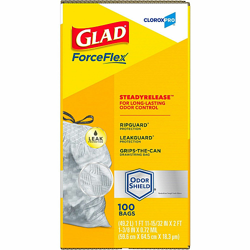 CloroxPro&trade; ForceFlex Tall Kitchen Drawstring Trash Bags 13 gal Capacity - 0.90 mil (23 Micron) Thickness - Drawstring Closure - Gray - Kitchen, Can, Office, Breakroom, School, Restaurant, Commercial, Cafeteria - 100/Box - 78 / Bundle (70427BD)